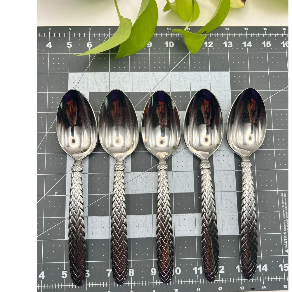 Ralph Lauren Equestrian Braid TBS Set of 5 Serving Spoons Silverplate 1991